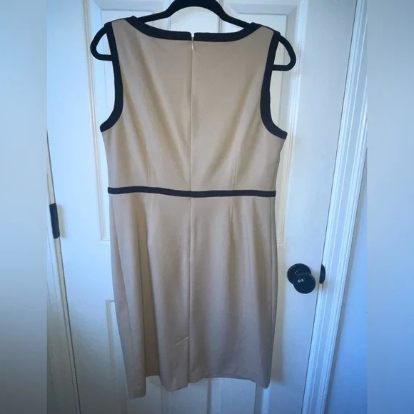 Calvin Klein Beige Sleeveless Dress with Black Trim- Color block - Picture 2 of 6